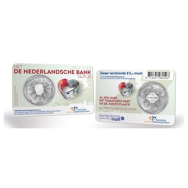 Nederland 2014 5 euro de Ned. Bank Unc in coincard