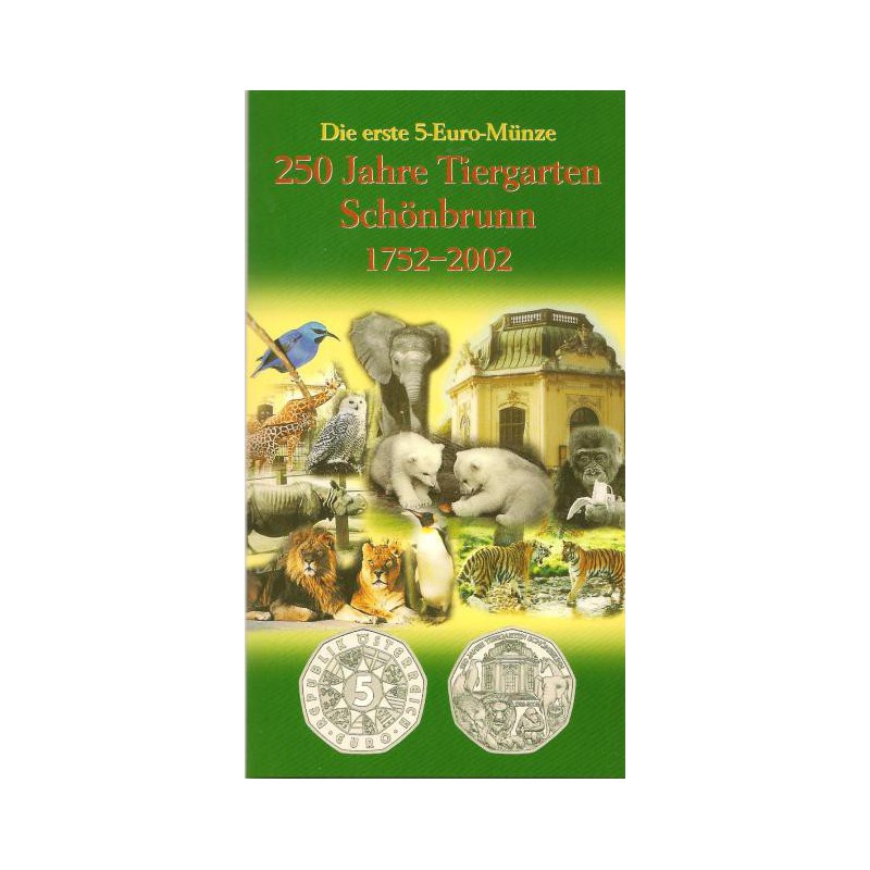 5 Euro Oostenrijk 2002,200 jahre Tiergarten Schönbrunn in Bliste