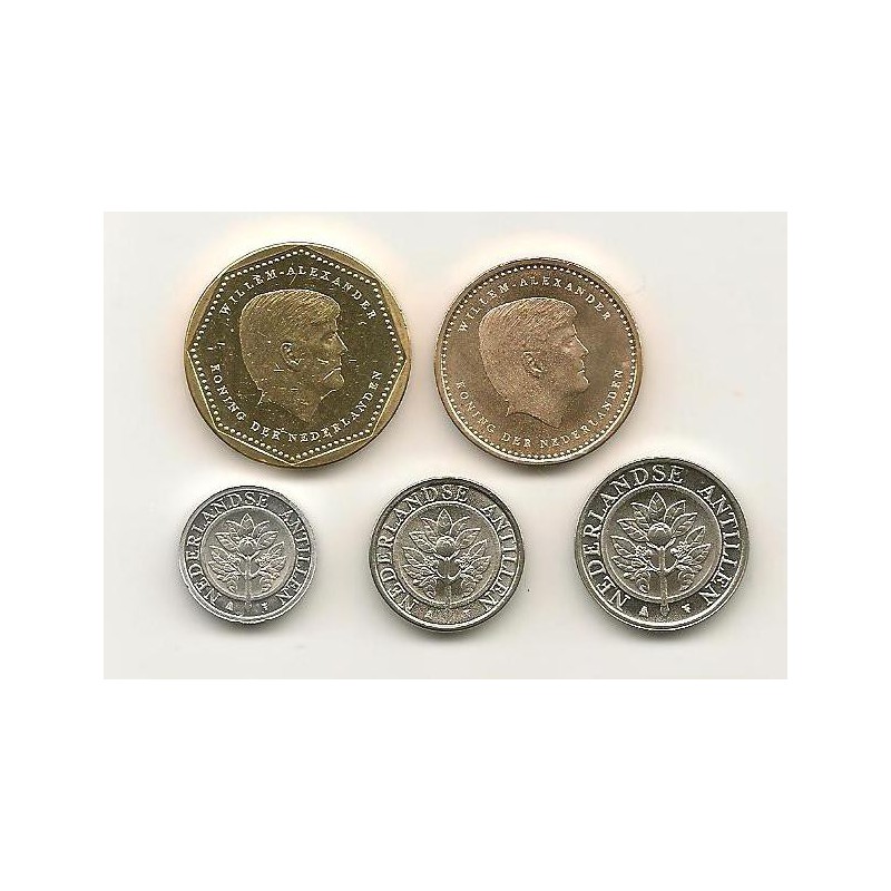 Jaarserie Nederlandse Antillen 2014 5-10-25 cent  1 & 5  gulden