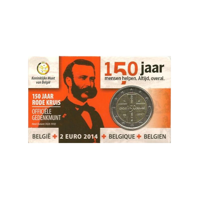 2 Euro België 2014 150 jaar rode kruis in coincard Waals