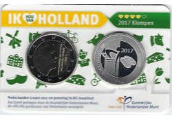 Nederland 2017 2 Euro Holland coin Fair in coincard met ZILVEREN penning Thema Klompen Zeldzaam.
