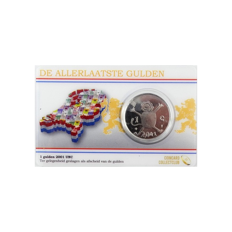 Nederland 2001 De allerlaatste gulden Unc in coincard (leeuwtje)