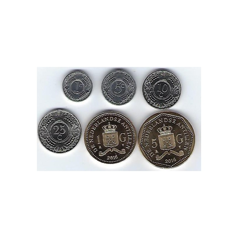 Jaarserie Nederlandse Antillen 2016 1-5-10-25 cent  1 &5  gulden