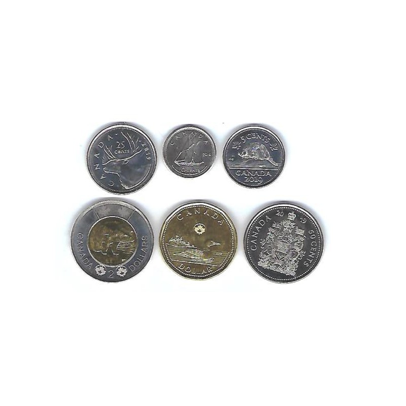 Canada 2019 5 cent t/m 2 dollar Unc (6 munten)