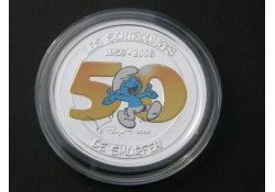 België 2008 5 Euro Zilver 50 jaar Smurfen Gekleurd IN dsje & cer