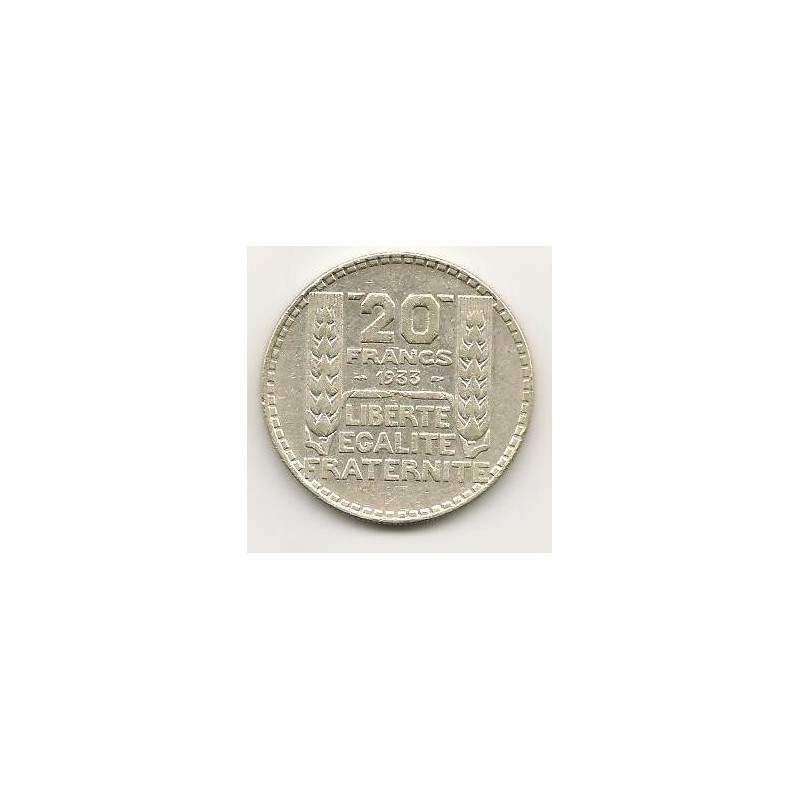 Km 879 Frankrijk 20 Francs 1933 Zf+